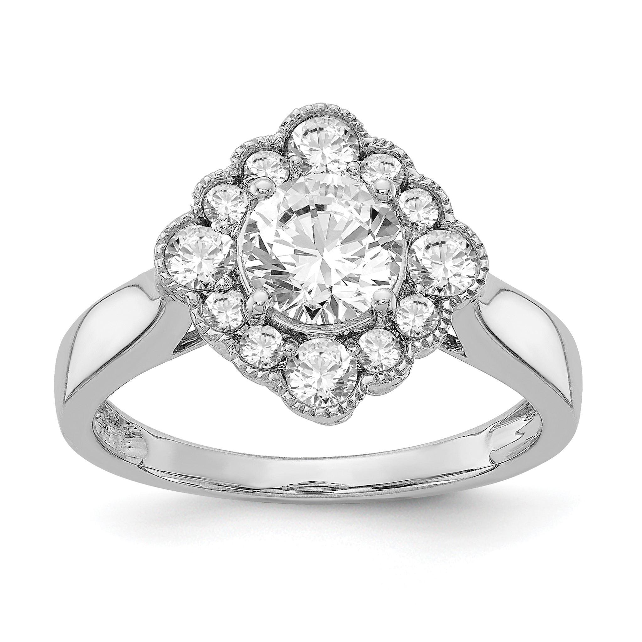 True Origin 14K White Gold 1/4 carat Lab Grown Diamond VS  D E F  Round Semi Mount Fancy Halo Engagement Ring (RM6339E-100-WLD)