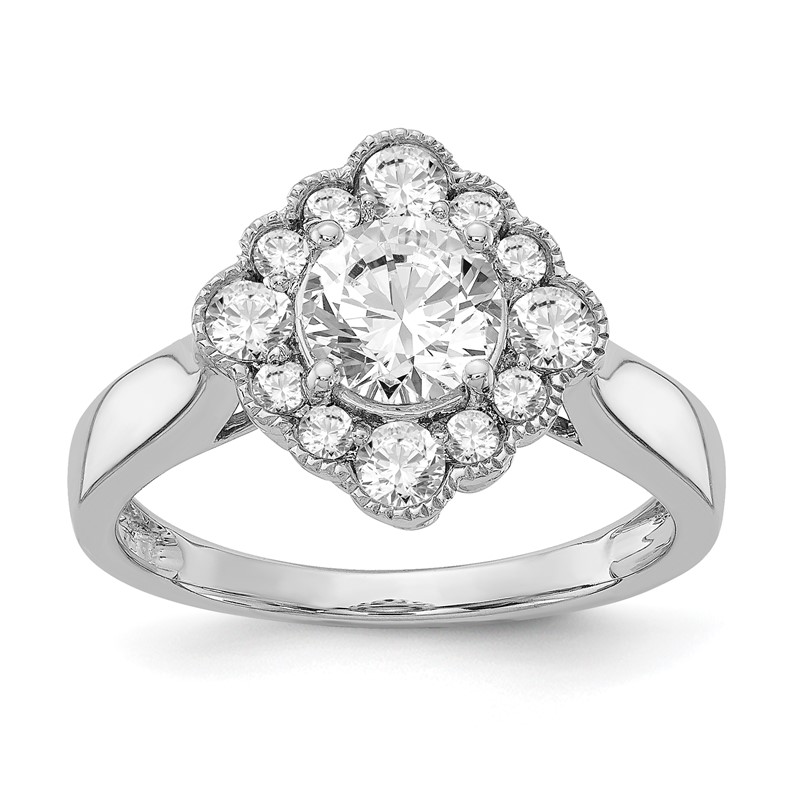 True Origin 14K White Gold 1/4 carat Lab Grown Diamond VS  D E F  Round Semi Mount Fancy Halo Engagement Ring