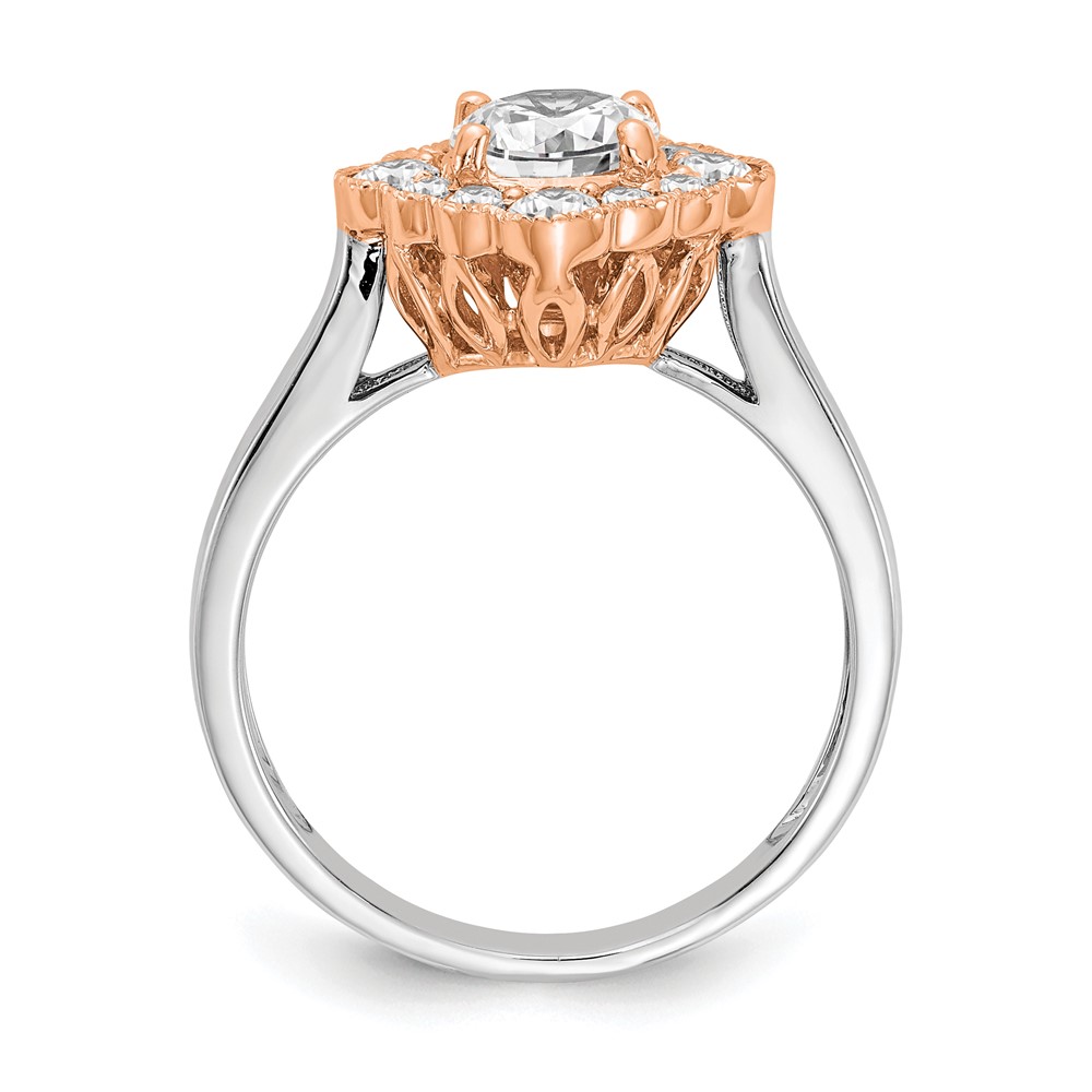 True Origin 14K Two-tone 1/4 carat Lab Grown Diamond VS  D E F  Round Semi Mount Fancy Halo Engagement Ring (RM6339E-100-WRLD)