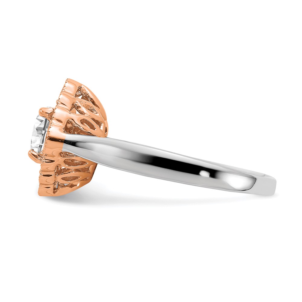 True Origin 14K Two-tone 1/4 carat Lab Grown Diamond VS  D E F  Round Semi Mount Fancy Halo Engagement Ring (RM6339E-100-WRLD)