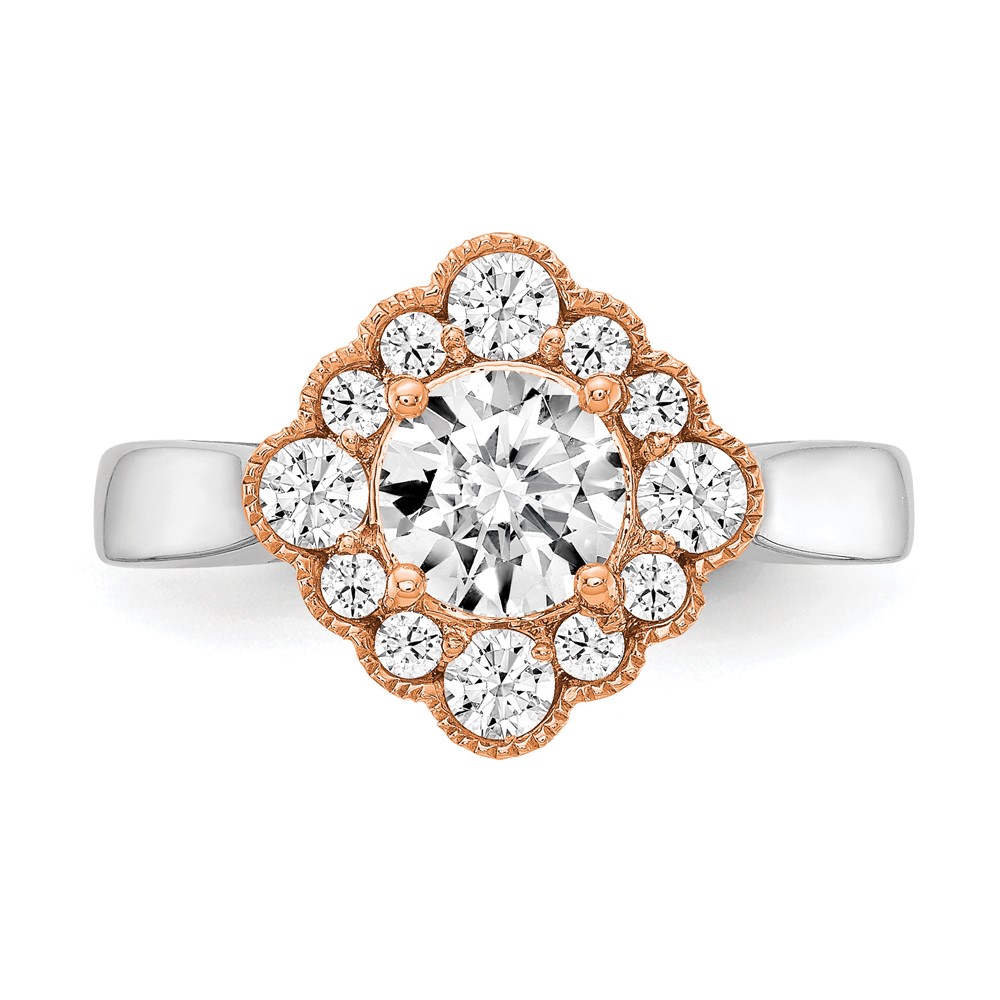 True Origin 14K Two-tone 1/4 carat Lab Grown Diamond VS  D E F  Round Semi Mount Fancy Halo Engagement Ring (RM6339E-100-WRLD)