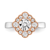True Origin 14K Two Tone White and Rose Gold 0.25 Carat Lab Grown Diamond VS+ F+ Semi-Mount Round Halo Engagement Ring view 4