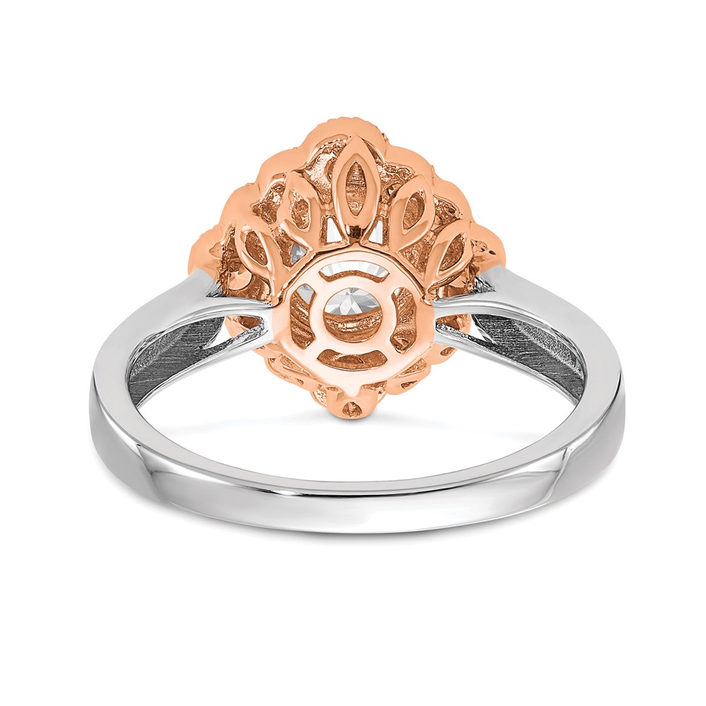 True Origin 14K Two-tone 1/4 carat Lab Grown Diamond VS  D E F  Round Semi Mount Fancy Halo Engagement Ring (RM6339E-100-WRLD)
