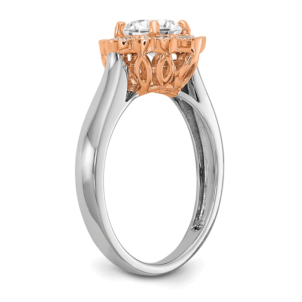 True Origin 14K Two-tone 1/4 carat Lab Grown Diamond VS  D E F  Round Semi Mount Fancy Halo Engagement Ring (RM6339E-100-WRLD)