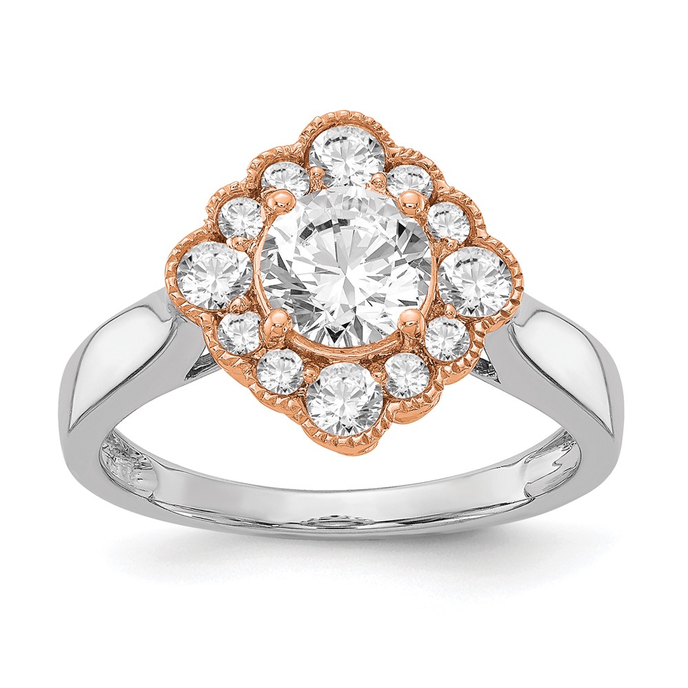 True Origin 14K Two-tone 1/4 carat Lab Grown Diamond VS  D E F  Round Semi Mount Fancy Halo Engagement Ring (RM6339E-100-WRLD)
