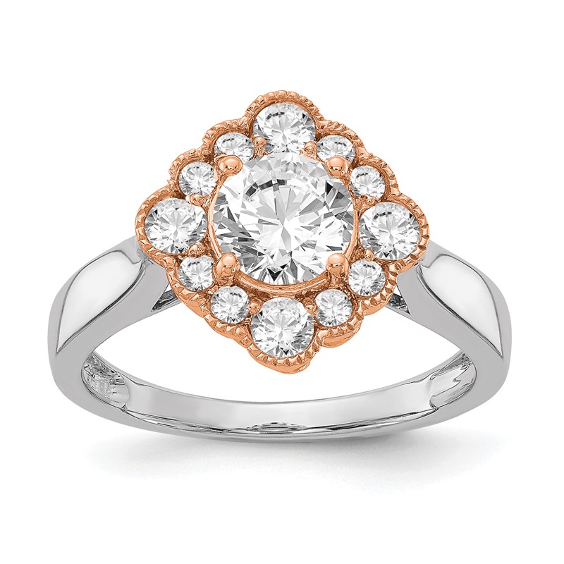 True Origin 14K Two-tone 1/4 carat Lab Grown Diamond VS  D E F  Round Semi Mount Fancy Halo Engagement Ring