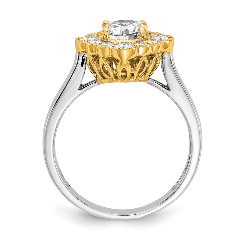 True Origin 14K Two-tone 1/4 carat Lab Grown Diamond VS  D E F  Round Semi Mount Fancy Halo Engagement Ring