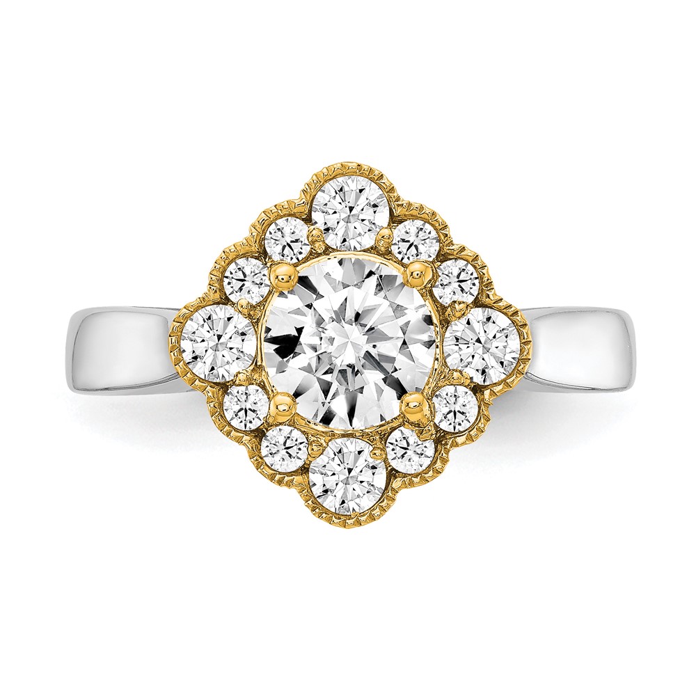 True Origin 14K Two-tone 1/4 carat Lab Grown Diamond VS  D E F  Round Semi Mount Fancy Halo Engagement Ring (RM6339E-100-WYLD)