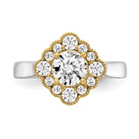 True Origin 14K Two Tone Yellow and White Gold 0.25 Carat Lab Grown Diamond VS+ F+ Semi-Mount Round Halo Engagement Ring view 4