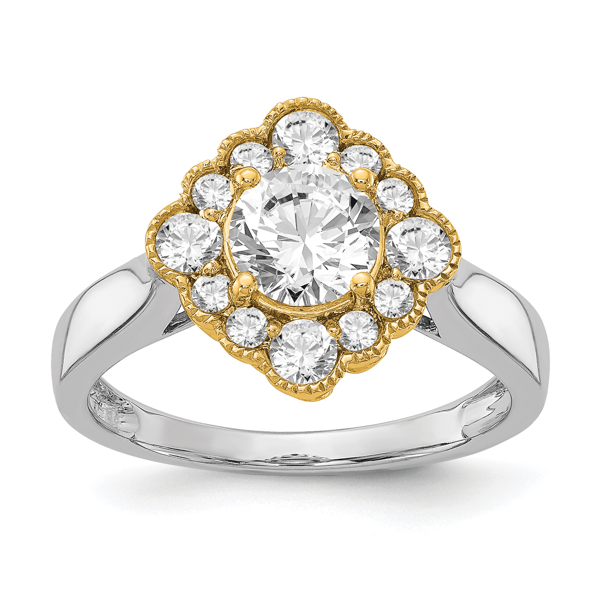 True Origin 14K Two-tone 1/4 carat Lab Grown Diamond VS  D E F  Round Semi Mount Fancy Halo Engagement Ring (RM6339E-100-WYLD)