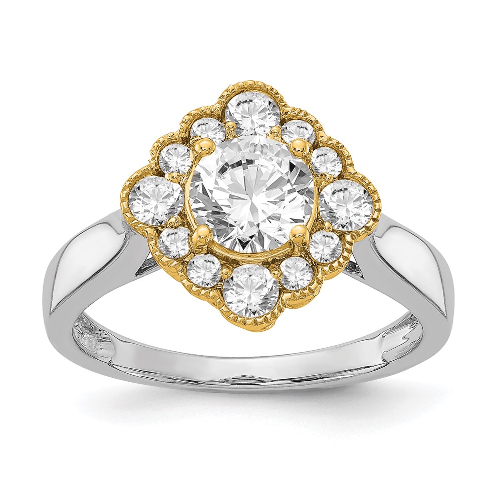 True Origin 14K Two-tone 1/4 carat Lab Grown Diamond VS  D E F  Round Semi Mount Fancy Halo Engagement Ring (RM6339E-100-WYLD)