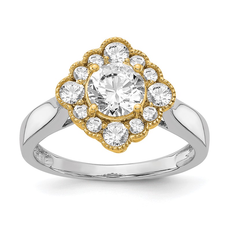 True Origin 14K Two-tone 1/4 carat Lab Grown Diamond VS  D E F  Round Semi Mount Fancy Halo Engagement Ring