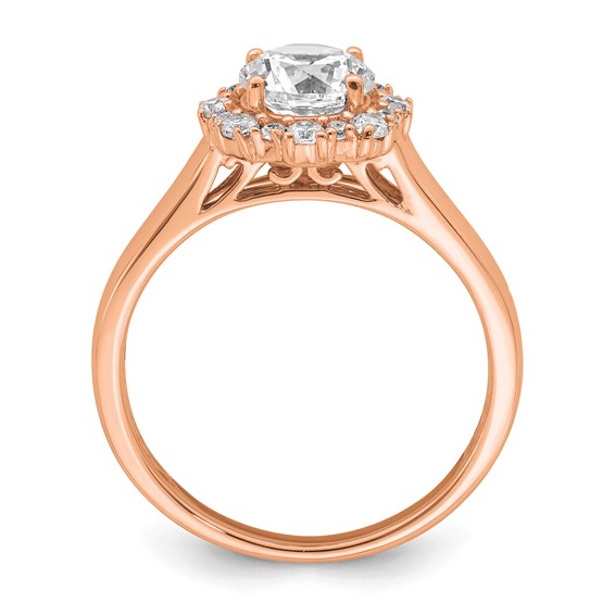 True Origin 14K Rose Gold 1/4 carat Lab Grown Diamond VS+ F+ Semi-Mount Round Halo Engagement Ring
