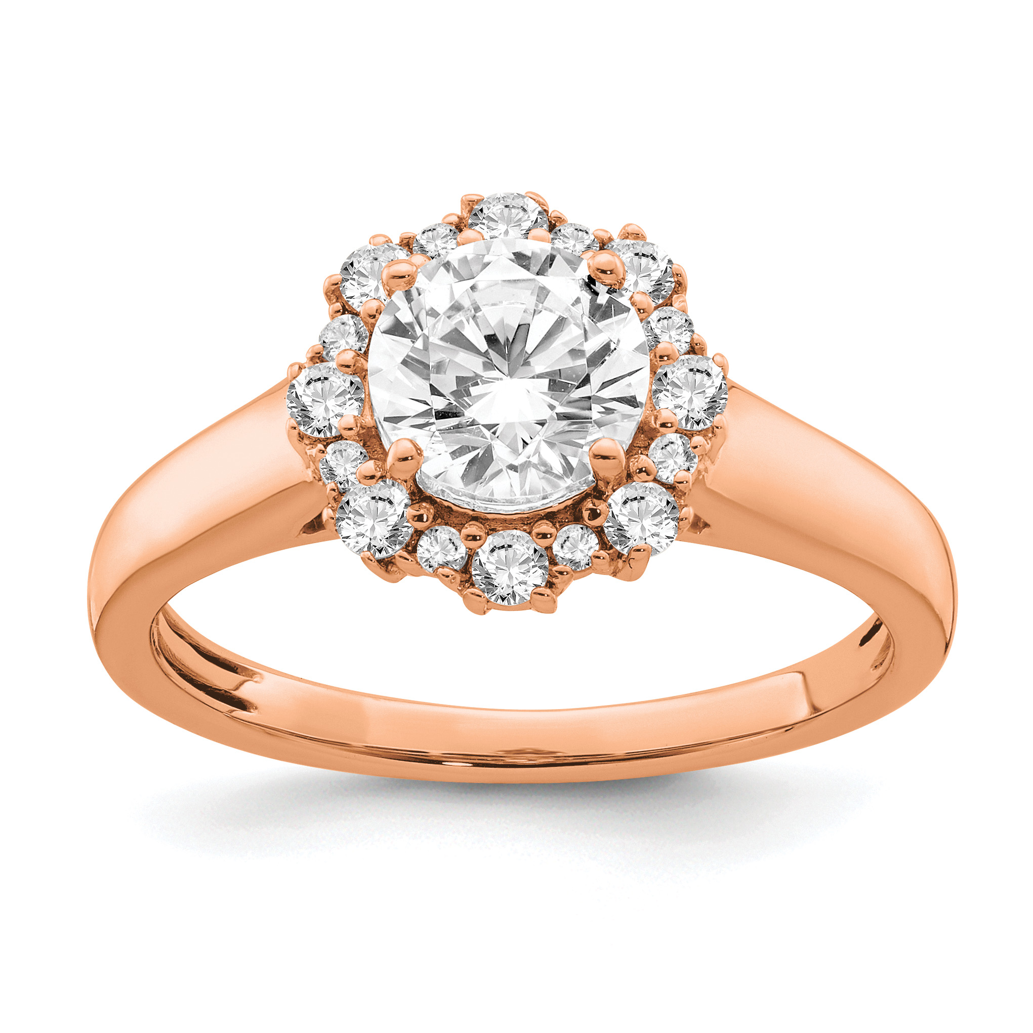 True Origin 14K Rose Gold 1/4 carat Lab Grown Diamond VS  D E F  Round Semi Mount Fancy Halo Engagement Ring (RM6340E-100-RLD)