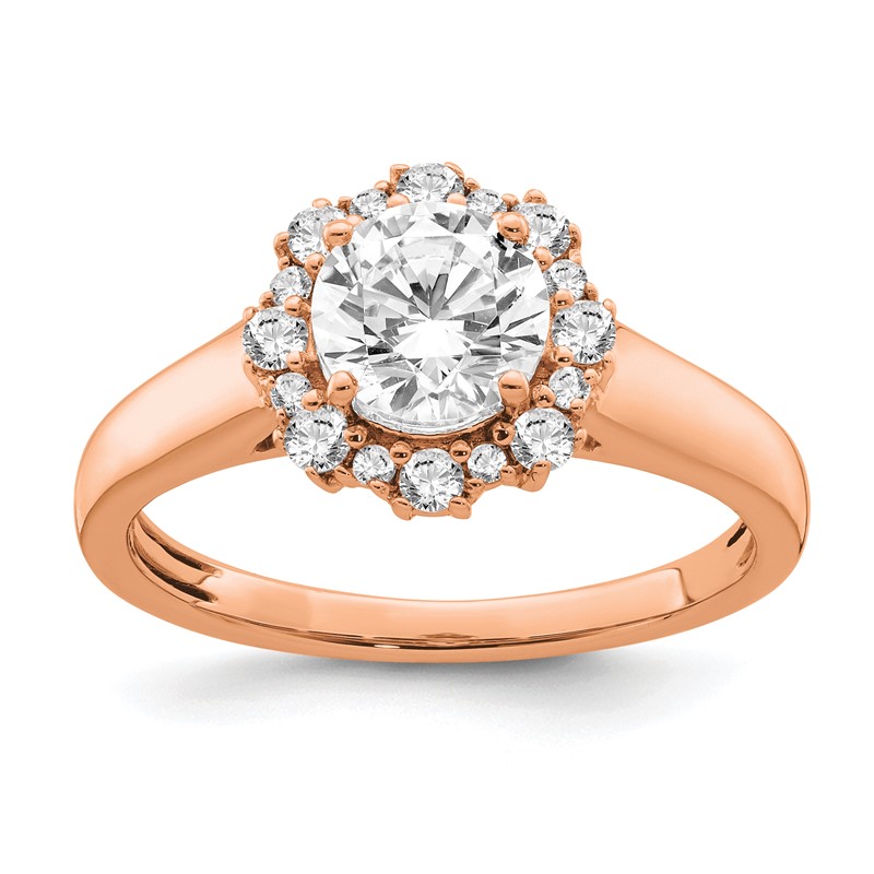 True Origin 14K Rose Gold 1/4 carat Lab Grown Diamond VS  D E F  Round Semi Mount Fancy Halo Engagement Ring