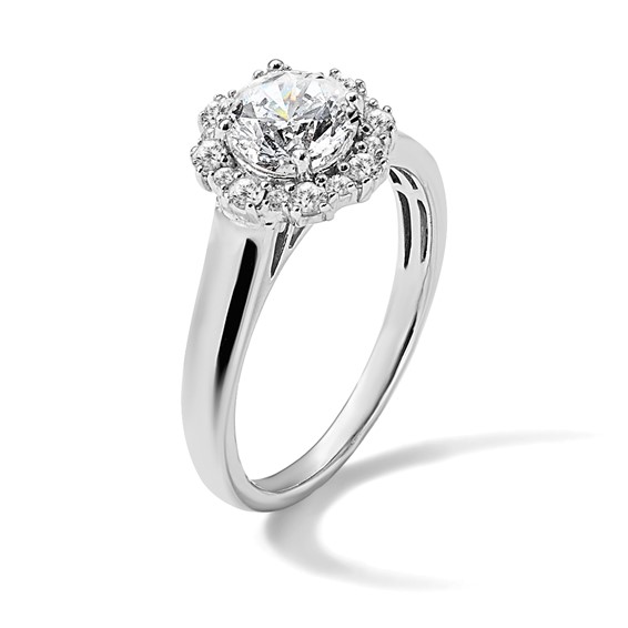 True Origin 14K White Gold 1/4 carat Lab Grown Diamond VS+ F+ Semi-Mount Round Halo Engagement Ring