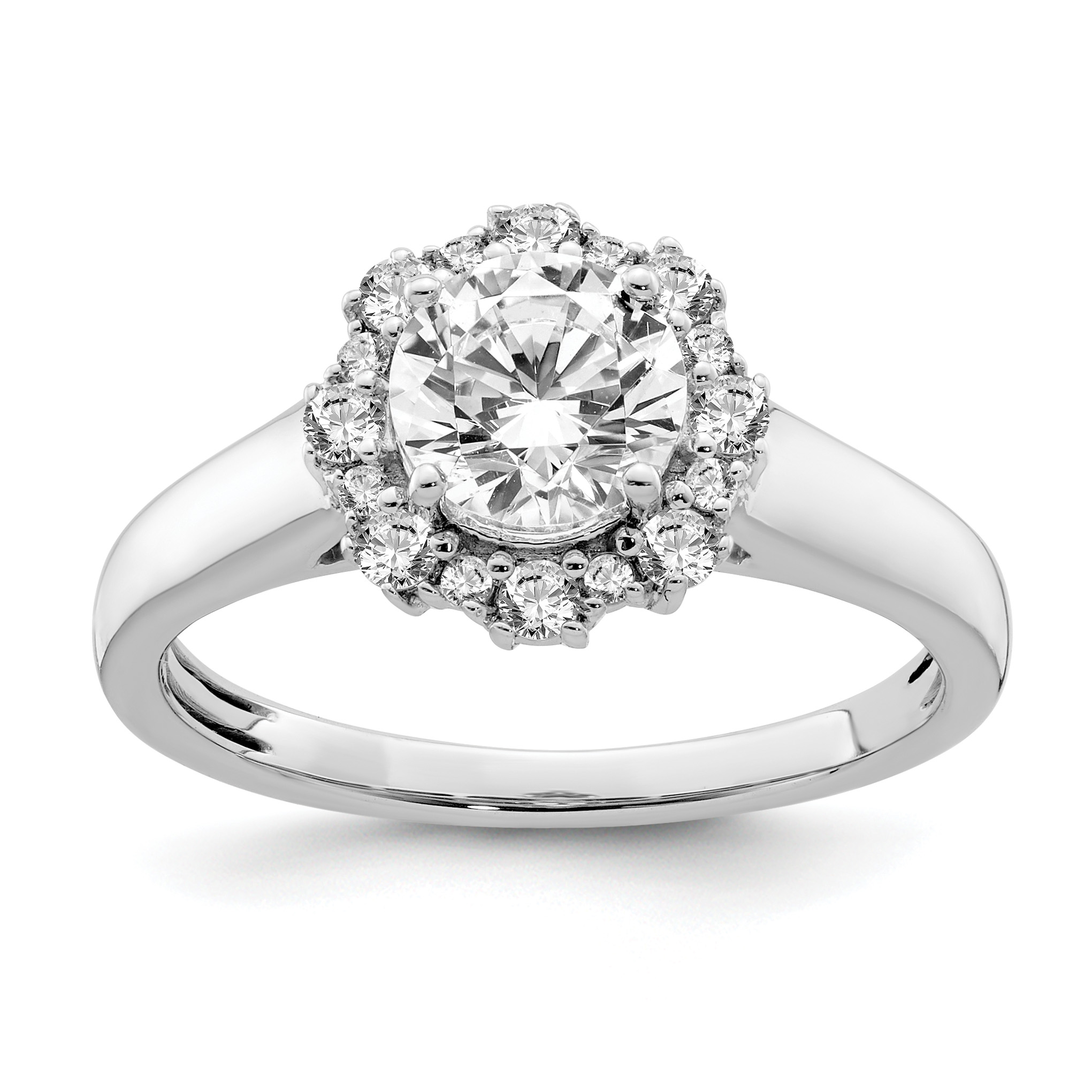 True Origin 14K White Gold 1/4 carat Lab Grown Diamond VS  D E F  Round Semi Mount Fancy Halo Engagement Ring (RM6340E-100-WLD)