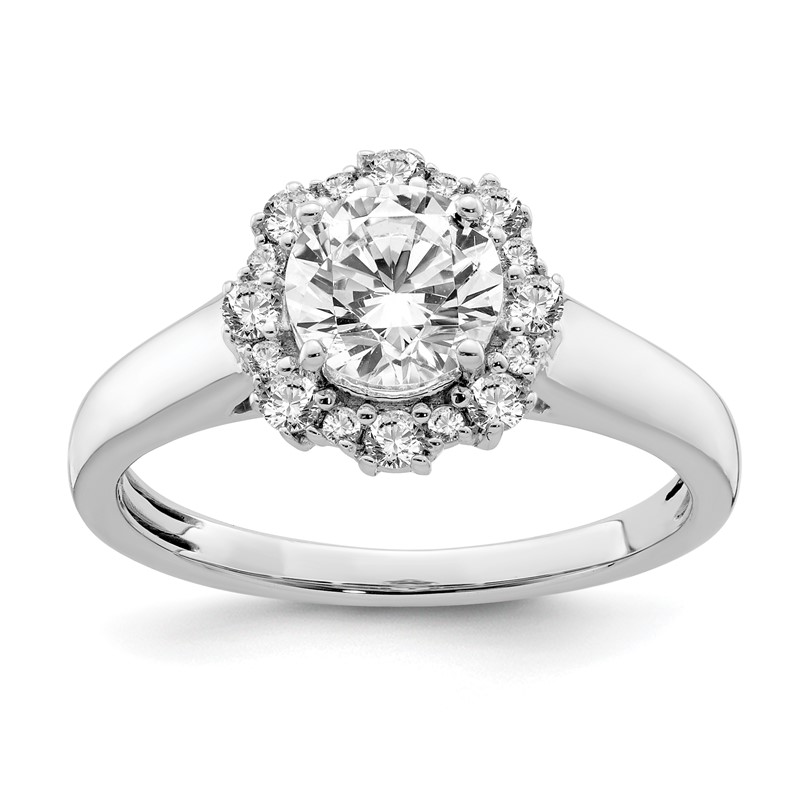 True Origin 14K White Gold 1/4 carat Lab Grown Diamond VS  D E F  Round Semi Mount Fancy Halo Engagement Ring