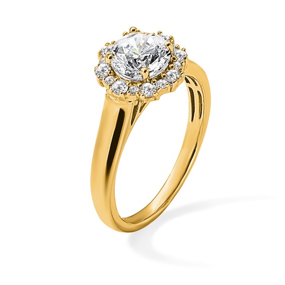 True Origin 14K Yellow Gold 1/4 carat Lab Grown Diamond VS+ F+ Semi-Mount Round Halo Engagement Ring