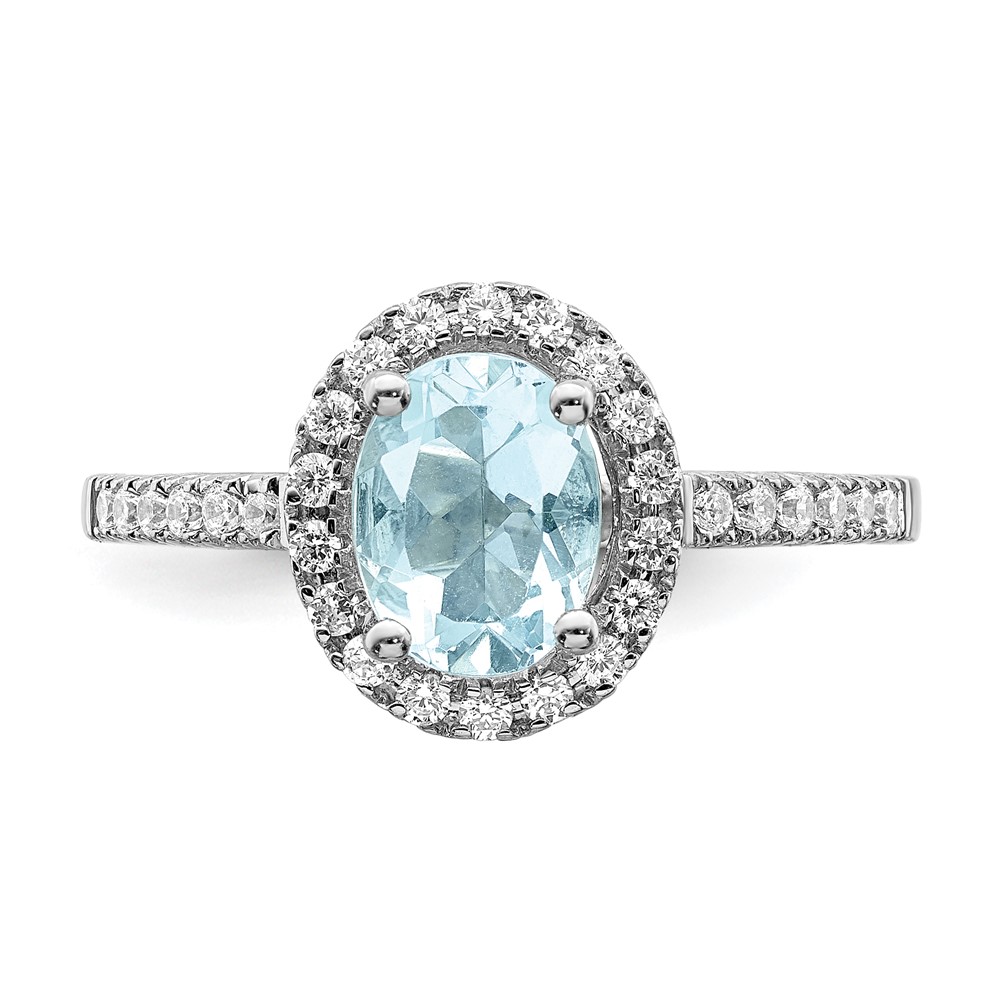 Pure Serenity 14k White Gold 1/3 carat Lab Grown Diamond VS/SI and Oval Lab Created Aquamarine Halo Engagement Ring (RM6354E-AQ-030-WLG)