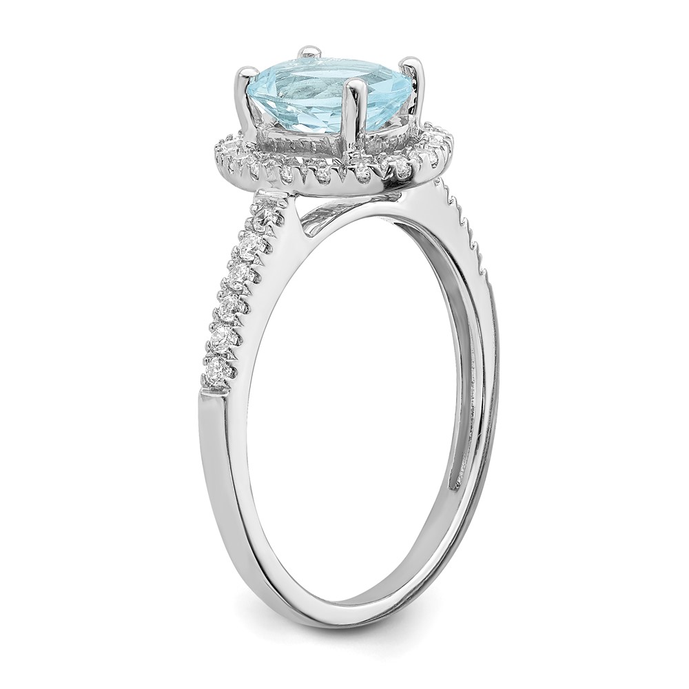 Pure Serenity 14k White Gold 1/3 carat Lab Grown Diamond VS/SI and Oval Lab Created Aquamarine Halo Engagement Ring (RM6354E-AQ-030-WLG)