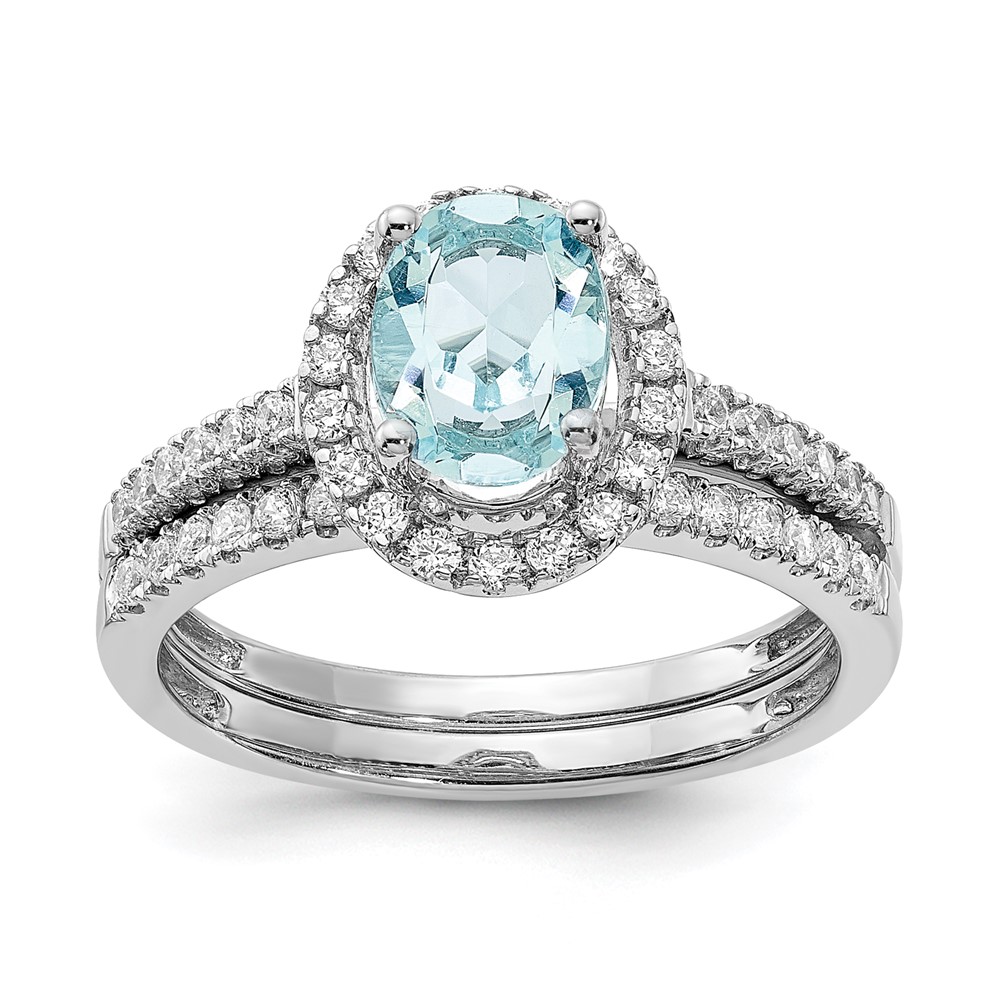 Pure Serenity 14k White Gold 1/3 carat Lab Grown Diamond VS/SI and Oval Lab Created Aquamarine Halo Engagement Ring (RM6354E-AQ-030-WLG)