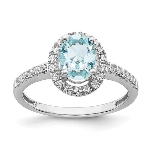 Pure Serenity 14K White Gold 0.33 Carat Lab Grown Diamond VS SI and Oval Lab Created Aquamarine Halo Engagement Ring