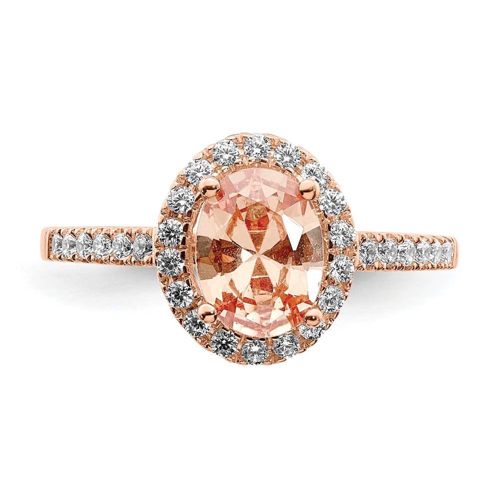 Pure Serenity 14k Rose Gold 1/3 carat Lab Grown Diamond VS/SI+ G+ and Oval Morganite Halo Engagement Ring (RM6354E-MG-030-RLG)
