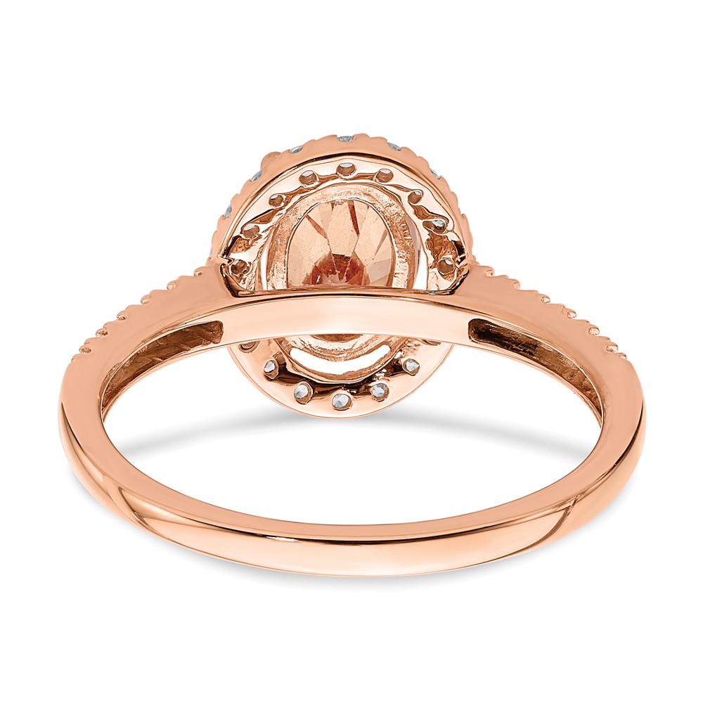 Pure Serenity 14k Rose Gold 1/3 carat Lab Grown Diamond VS/SI+ G+ and Oval Morganite Halo Engagement Ring (RM6354E-MG-030-RLG)