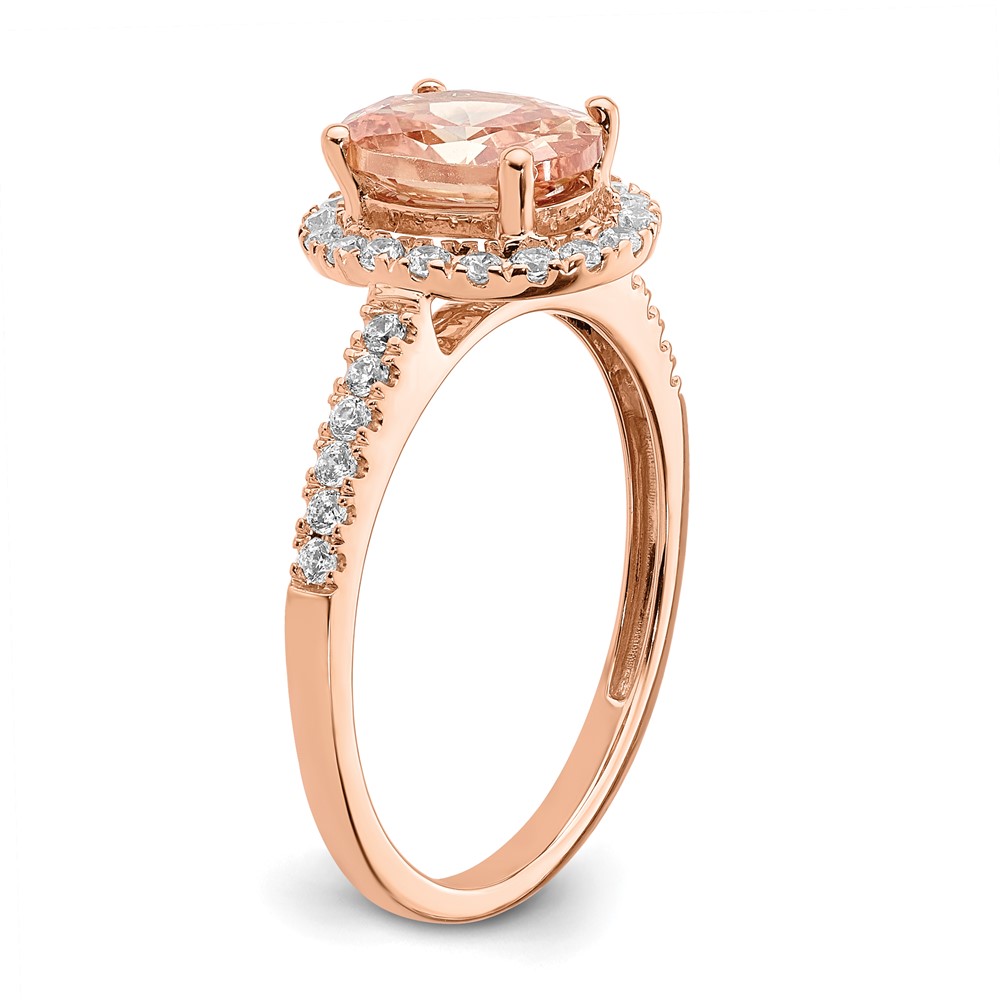Pure Serenity 14k Rose Gold 1/3 carat Lab Grown Diamond VS/SI+ G+ and Oval Morganite Halo Engagement Ring (RM6354E-MG-030-RLG)