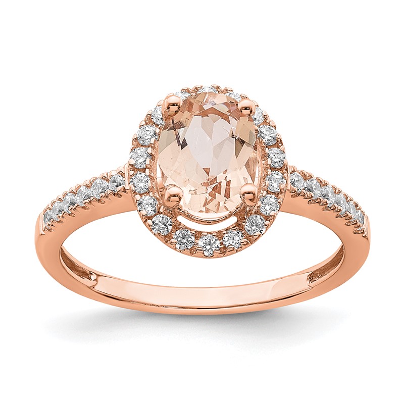 Pure Serenity 14k Rose Gold 1/3 carat Lab Grown Diamond VS/SI+ G+ and Oval Morganite Halo Engagement Ring