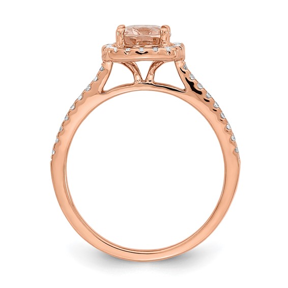 Blooming Bridal 14k Rose Gold Halo 8x6mm Oval Morganite and 1/3 carat Diamond Complete Engagement Ring