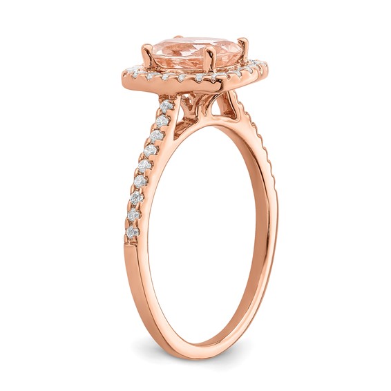 Blooming Bridal 14k Rose Gold Halo 8x6mm Oval Morganite and 1/3 carat Diamond Complete Engagement Ring