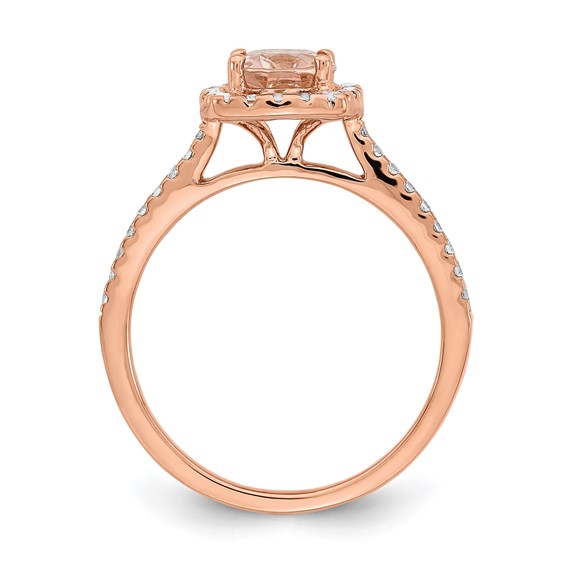 Pure Serenity 14k Rose Gold 1/3 carat Lab Grown Diamond VS/SI+ G+ and Oval Morganite Halo Engagement Ring