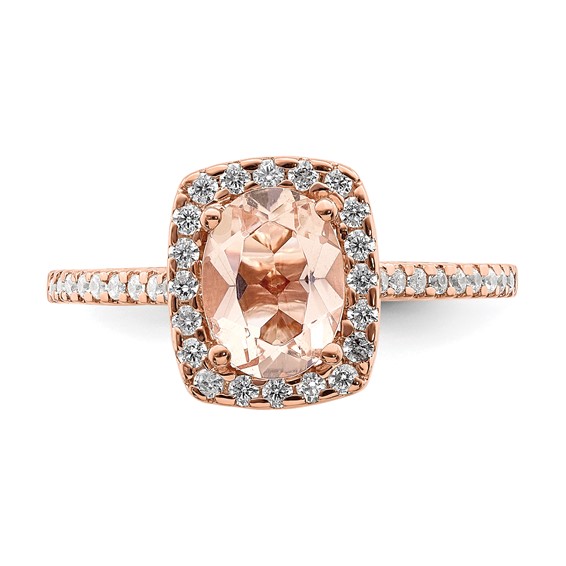 Pure Serenity 14k Rose Gold 1/3 carat Lab Grown Diamond VS/SI+ G+ and Oval Morganite Halo Engagement Ring