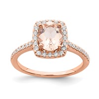 Pure Serenity 14K Rose Gold 0.33 Carat Lab Grown Diamond VS SI+ G+ and Oval Morganite Halo Engagement Ring view 1