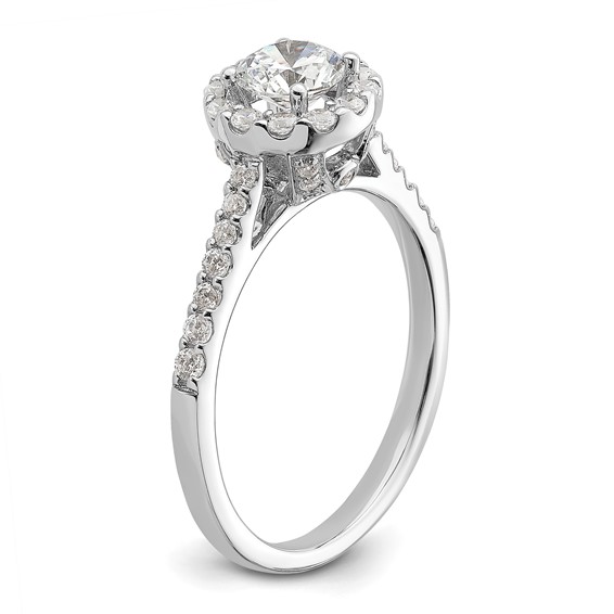 14k White Gold Halo Plus (Holds 1/2 carat (5.2mm) Round Center) 3/8 carat Diamond Semi-Mount Engagement Ring