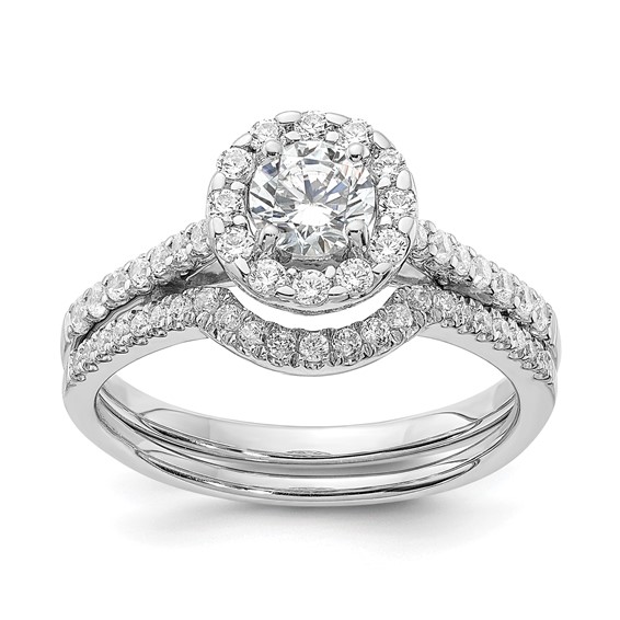 14k White Gold Halo Plus (Holds 1/2 carat (5.2mm) Round Center) 3/8 carat Diamond Semi-Mount Engagement Ring
