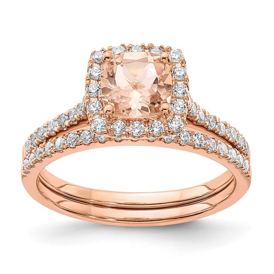 Cushion Morganite & Diamond Engagement Rings
