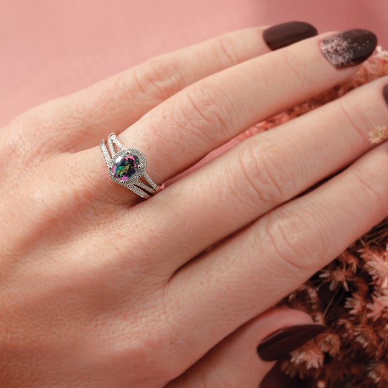 Blooming Bridal 14k White Gold 1/15 carat Diamond Contoured Complete Wedding Band