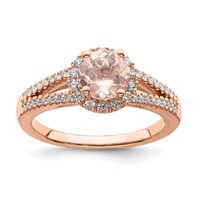 Pure Serenity 14K Rose Gold 0.25 Carat Lab Grown Diamond VS SI+ G+ and Round Morganite Halo Engagement Ring view 1