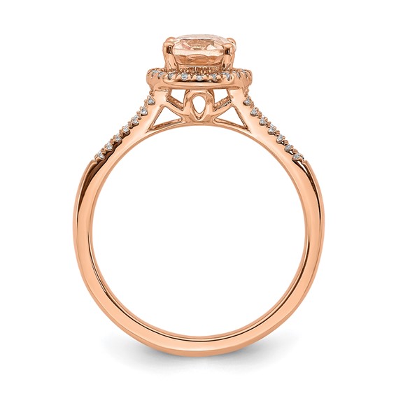 Blooming Bridal 14k Rose Gold Halo 8x6mm Oval Morganite and 1/5 carat Diamond Complete Engagement Ring