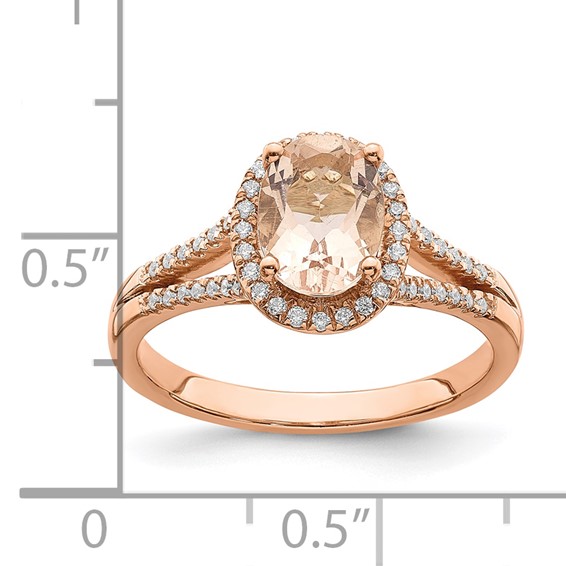 Blooming Bridal 14k Rose Gold Halo 8x6mm Oval Morganite and 1/5 carat Diamond Complete Engagement Ring