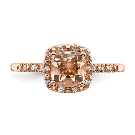 Blooming Bridal 14k Rose Gold Halo 6.00mm Cushion-cut Morganite and 1/15 carat Diamond Complete Engagement Ring
