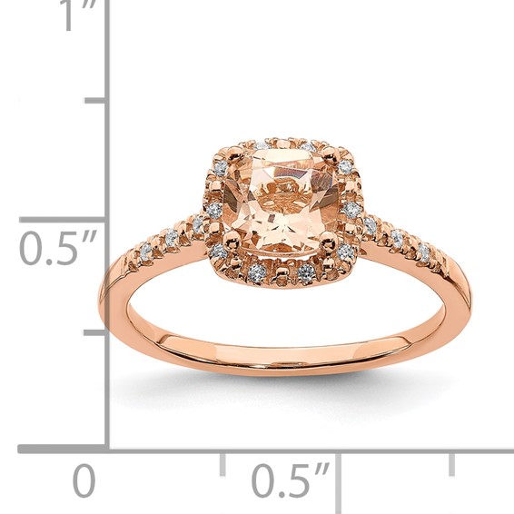 Blooming Bridal 14k Rose Gold Halo 6.00mm Cushion-cut Morganite and 1/15 carat Diamond Complete Engagement Ring