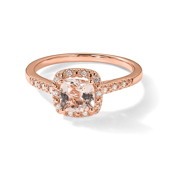 Blooming Bridal 14k Rose Gold Halo 6.00mm Cushion-cut Morganite and 1/15 carat Diamond Complete Engagement Ring
