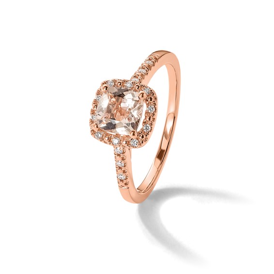 Blooming Bridal 14k Rose Gold Halo 6.00mm Cushion-cut Morganite and 1/15 carat Diamond Complete Engagement Ring
