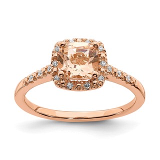 Blooming Bridal 14k Rose Gold Halo 6.00mm Cushion-cut Morganite and 1/15 carat Diamond Complete Engagement Ring
