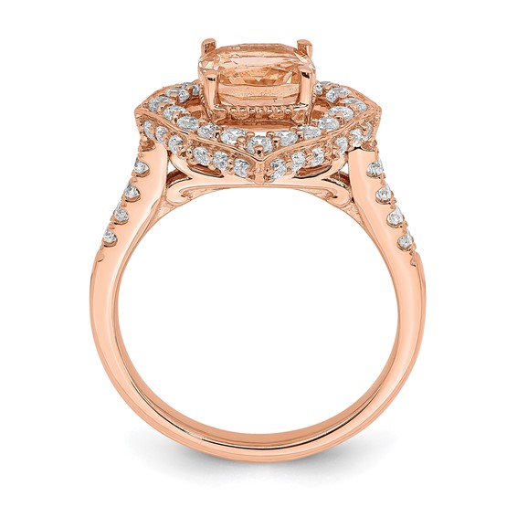 Blooming Bridal 14k Rose Gold Halo 7.00mm Cushion-cut Morganite and 3/4 carat Diamond Complete Engagement Ring
