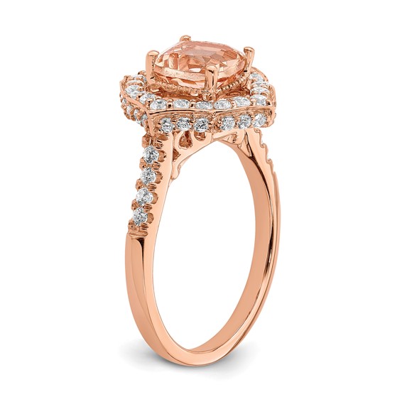 Blooming Bridal 14k Rose Gold Halo 7.00mm Cushion-cut Morganite and 3/4 carat Diamond Complete Engagement Ring